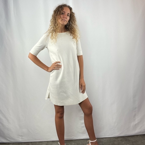 Ann Taylor Half Sleeve Eyelet Back Shift Dress in White Size Extra Small - Picture 1 of 6